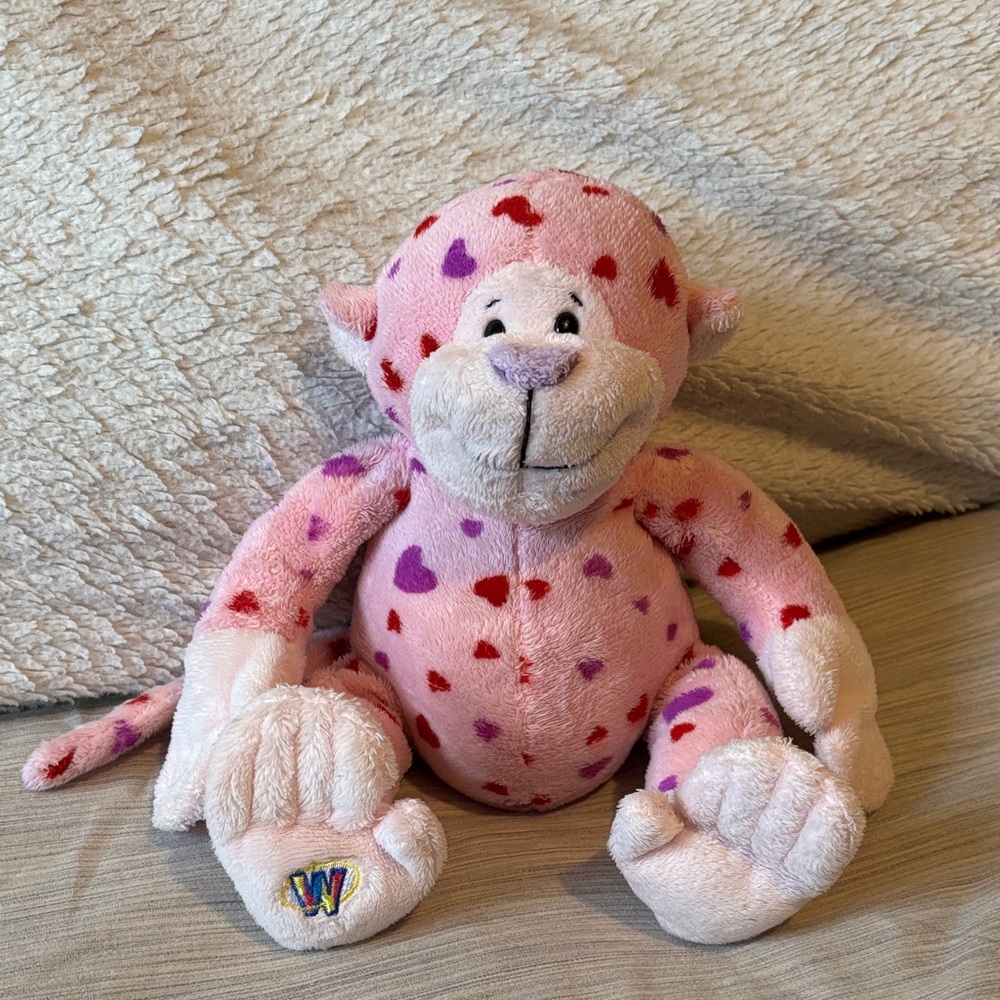 Pink Heart Patterned Monkey Plush Toy